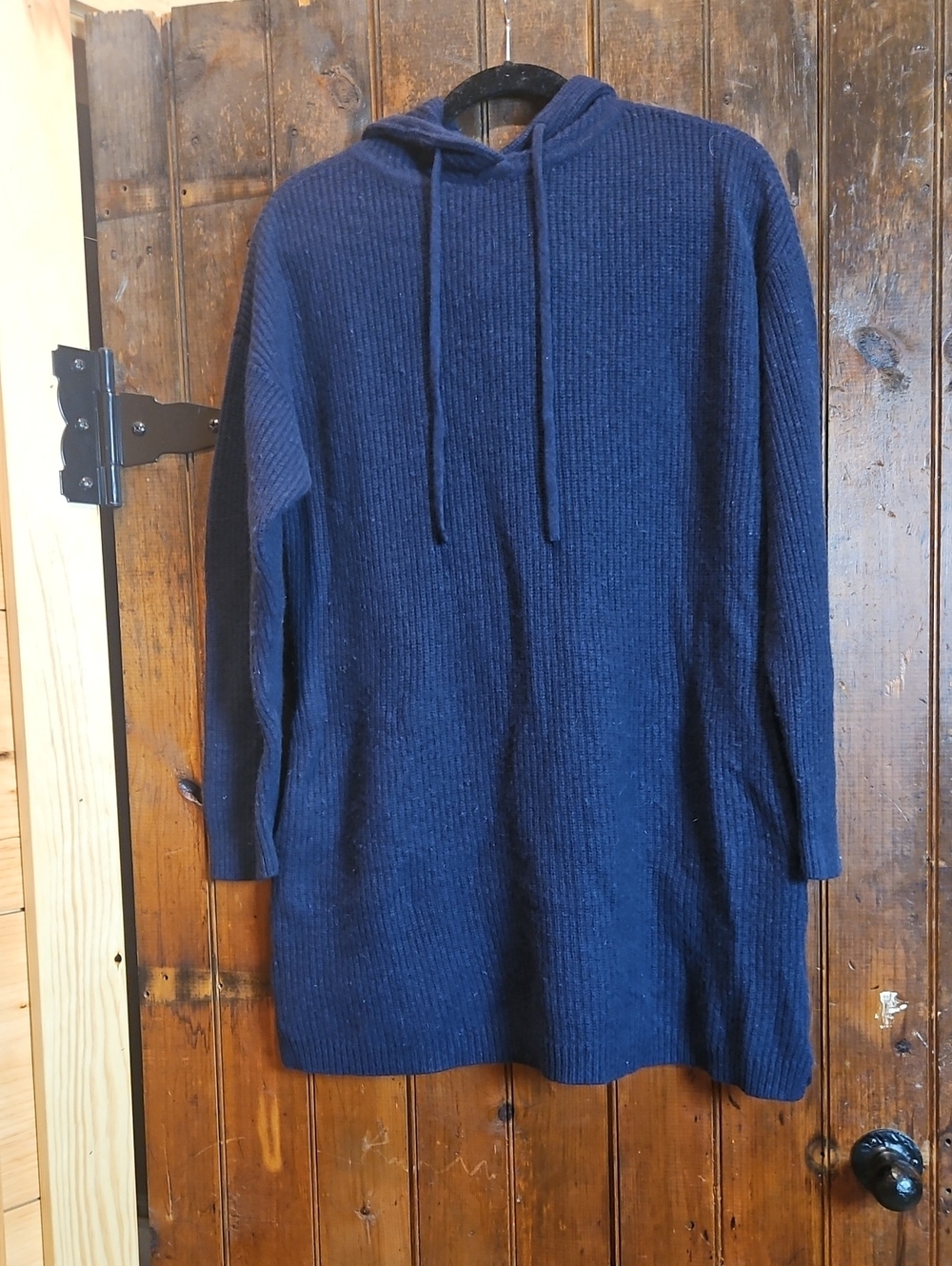 Cozy Navy Ribbed Hooded Sweater Dress with pockets